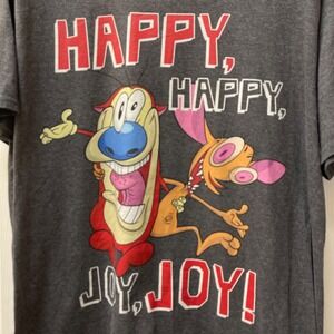 Ren & Stimpy Men's Large Black Nickelodeon 90s Single Stitch Happy Happy Joy Joy